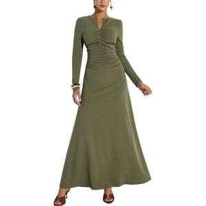 Commense Olive Green Long Sleeve Maxi Dress NWT
